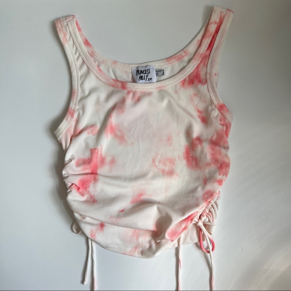 Princess Polly tie dye ruched sides crop top size US 8